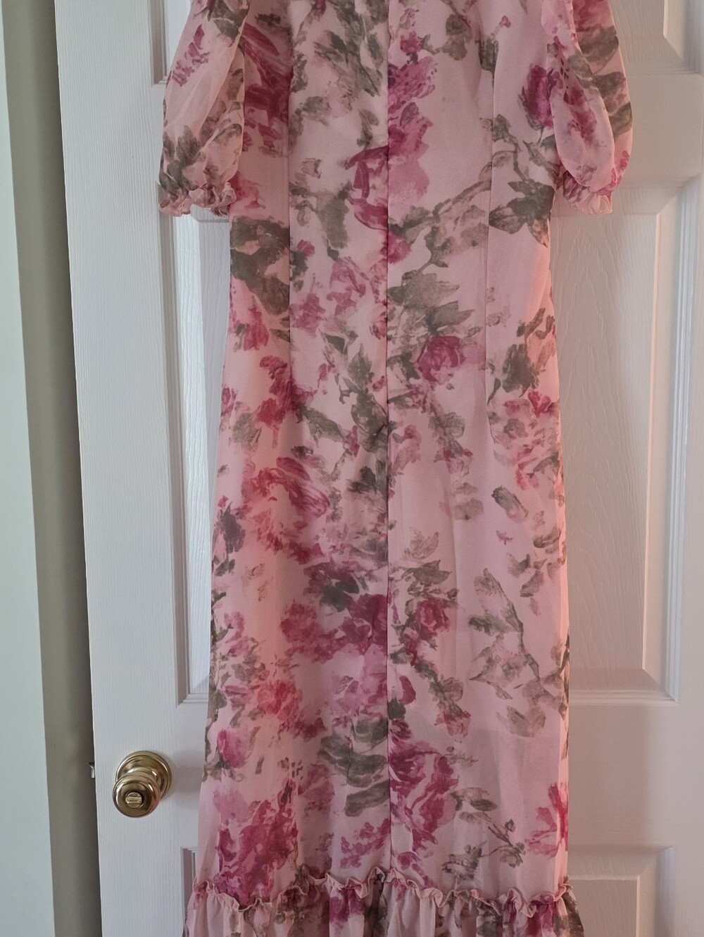 Ladies Pink Floral Maxi Dress - Elegant High Neck - Picture 7 of 10